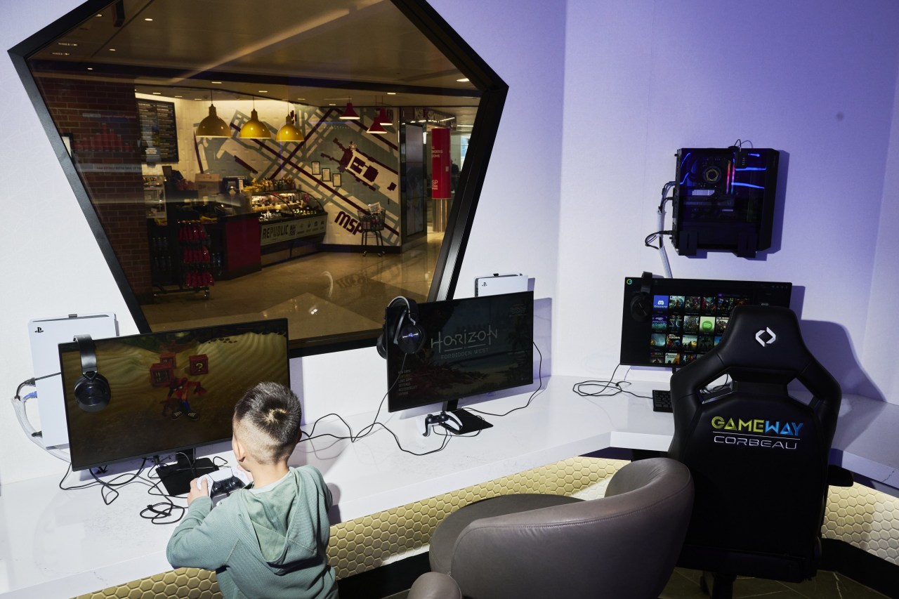 The Portal Lounge has 17 gaming stations with Nintendo Switch, Xbox, PlayStation and custom-built gaming PCs. The Portal Lounge has 17 gaming stations with Nintendo Switch, Xbox, PlayStation and custom-built gaming PCs.