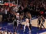Jun 10, 2026; New York, New York, USA; Fans and New York Knicks players erupt after a go-ahead tip in by Knicks forward Og Anunoby (8) against the San Antonio Spurs in the final second of the fourth quarter during game four of the 2026 NBA Finals at Madison Square Garden. Mandatory Credit: Geoff Burke-Imagn Images     TPX IMAGES OF THE DAY