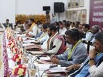 Jharkhand chief minister Hemant Soren during the 11th meeting of the NITI Aayog in New Delhi on Thursday. (HT Photo)