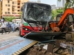 Mumbai, India. June 08, 2026 - One delivery boy was dead, and seven others were injured after a BEST bus rammed into several vehicles near Plaza Cinema in Dadar (West) on Monday morning. Mumbai, India. June 08, 2026. (Photo by Raju Shinde/HT Photo) (Raju Shinde)