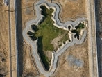 The India-shaped ‘Subhash Chandra Bose Bharat Sarovar’, spread across about 32 metres in length and 29 metres in breadth, takes shape in Saharanpur’s Chakwali village. (Sourced)