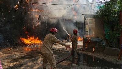 On June 3, during the fire at a B&B in the Malviya Nagar area that killed 23 people. (AP)