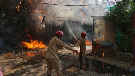 On June 3, during the fire at a B&B in the Malviya Nagar area that killed 23 people. (AP)