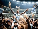Lionel Messi celebrates Argentina’s win against France in the final of the 2022 World Cup in Qatar. (Getty Images)
