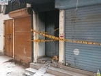 The fire broke out in the ground-floor parking. (Vipin Kumar/HT Photo)