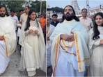 Radhika Merchant embraces understated elegance in white anarkali for temple visit. (Instagram/@ambani_update)