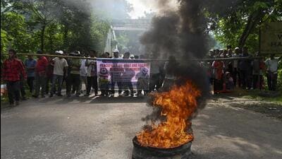 The agitators blocked sections of the National Highway and railway tracks in Khowai district, demanding implementation of the  ₹250-crore rehabilitation package announced (PTI)