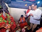 CM Hemant Soren and wife MLA Kalpana Soren at Maa Deori Temple on Saturday