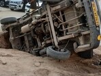Locals said that the excavated portions, loose soil and uneven surfaces cause accidents, with the latest incident reported last week. (HT)