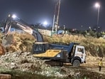 Soil being extracted in CG City area of Lucknow. (HT Photo)