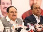 Union minister JP Nadda during a press conference in Shimla on Saturday. (Deepak Sansta/HT) Union minister JP Nadda during a press conference in Shimla on Saturday. (Deepak Sansta/HT)