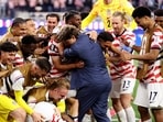 Mauricio Pochettino hugs the US Men's National Team players after the 4-1 win over Paraguay in the perfect start to their 2026 FIFA World Cup campaign.