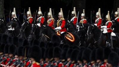 Members of the Household Division take part in the Trooping the Colour parade to honour Britain's King Charles, as part of the official birthday celebrations, in London, Britain, June 13, 2026. REUTERS/Toby Melville   (REUTERS)