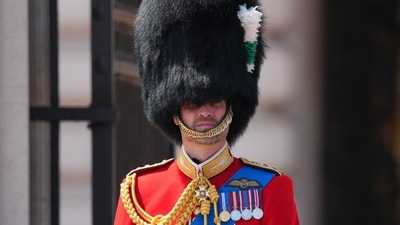 Prince William sits on his horse wearing the uniform of the Welsh Guards outside Buckingham Palace during Trooping The Colour, the King's annual birthday parade, in London, Saturday, June 13, 2026. (AP Photo/Kirsty Wigglesworth) (AP Photo/Kirsty Wigglesworth)
