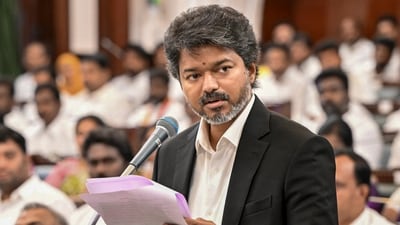 Tamil Nadu chief minister C Joseph Vijay addresses the state assembly, in Chennai. (PTI)
