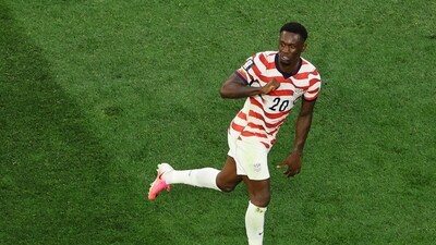 Folarin Balogun was the standout performer for the USA, getting on the scoring board twice. His first goal came in the 31st minute of the game.&nbsp; (REUTERS)