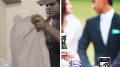 A homemaker recording her daily chores (left); wedding content creation has become a new personalised service on offer (right)