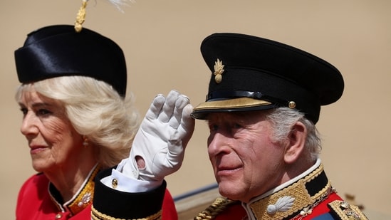 Britain's King Charles and Queen Camilla during the Trooping the Colour parade held to honour him, as part of the official birthday celebrations, in London, Britain, June 13, 2026. REUTERS/Toby Melville(REUTERS)