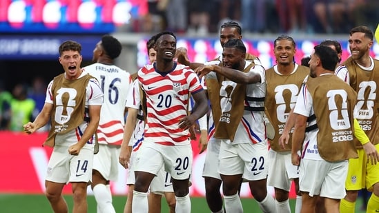 Folarin Balogun of the U.S. celebrates after scoring his second goal of the game. His second strike helped the USA take a 3-0 lead before the half-time.&nbsp;(REUTERS)