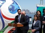 FILE PHOTO: New York City Mayor Zohran Mamdani and New York Governor Kathy Hochul attend a press conference announcing an official fan zone for the FIFA World Cup 2026 in New York City, U.S., April 27, 2026. REUTERS/Shannon Stapleton/File Photo