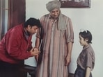 Director Anil Sharma with Sunny Deol and son-actor Utkarsh Sharma during the shoot of Gadar in Lucknow