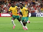 Nestory Irankunda #17 of Australia celebrates scoring his team's first goal. 