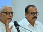 Mumbai, India. June 13, 2026 - Yashwant Sinha, former Finance Minister, and Arunkumar, an Indian economist, participated in a seminar on potential economic challenges in India at Tilak Bhavan, Dadar. Congress state president Harshwardhan Sakpal and former Chief Minister Prithviraj Chavan were also in attendance.Mumbai, India. June 13, 2026. (Photo by Raju Shinde/HT Photo) (Raju Shinde)