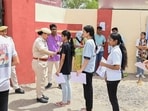 Students arrive to appear for the NEET UG exam, at the PM Shri Kendriya Vidyalaya, in Bikaner, Sunday, May 4, 2025.&nbsp;