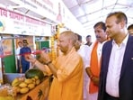 UP CM Yogi Adityanath in Azamgarh on Saturday. (ANI PHOTO)