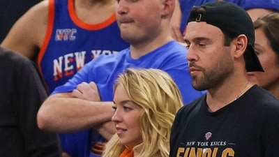 Actress Sydney Sweeney watches the game with boyfriend Scooter Braun. Credit: Geoff Burke-Imagn Images (IMAGN IMAGES via Reuters Connect)