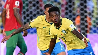 Brazil's forward #07 Vinicius Junior celebrates scoring his team's first goal during the 2026 World Cup Group C football match between Brazil and Morocco (AFP) Brazil's forward #07 Vinicius Junior celebrates scoring his team's first goal during the 2026 World Cup Group C football match between Brazil and Morocco (AFP)