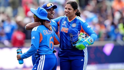 Meanwhile, Deepti Sharma took a five-wicket haul for India. (Jacob King/PA via AP)
