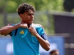 Spain's Lamine Yamal during training 