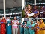 The farmers of Jewar area shows their Boarding pass before boarding in first flight from the Noida International Airport witness a historic moment.