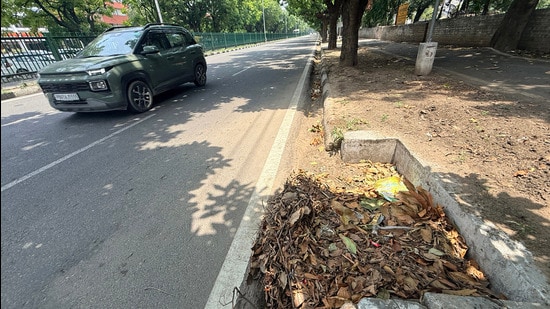 Road gullies remain clogged with garbage and weeds in several areas of the city as the civic body steps up preparations ahead of the monsoon. (Keshav Singh/HT)