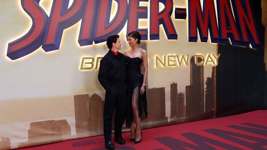 Together, the pair stole the spotlight, coordinating effortlessly in matching black ensembles that perfectly complemented the Spider-Man: Brand New Day backdrop.(AFP)