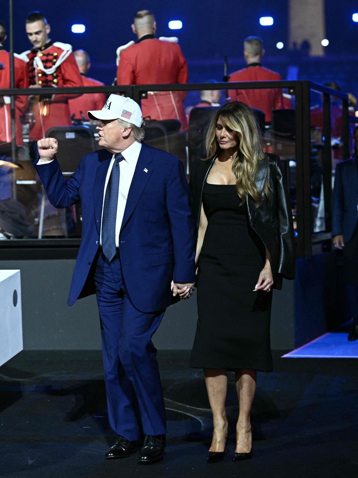 melania black and white dress Melania Trump wears striking black-and-white gown at inaugural balls