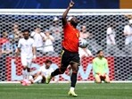 Belgium's Romelu Lukaku celebrates his team’s goal on Monday. (Reuters)
