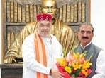 Himachal Pradesh chief minister Sukhvinder Singh Sukhu meets Union minister Amit Shah in New Delhi on Tuesday. (HT Photo)