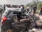 Police said the severe impact of the accident mangled the car. (HT Sourced Photo) Police said the severe impact of the accident mangled the car. (HT Sourced Photo)
