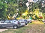 The park in Shalimar Bagh which has been turned into a make-shift parking lot.