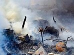 The shanty that was reduced to ashed in the fire. (Gurpreet Si ngh/HT)