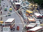 Vehicles-gets-stuck-in-a-serpentine-traffic-jam-after-supporters-of-Congress-party-block-a-road-in-Ahmedabad