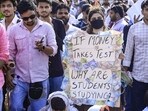 Youths protest in Jaipur over the alleged NEET-2026 examination paper leak. (PTI)