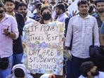 Youths protest in Jaipur over the alleged NEET-2026 examination paper leak. 