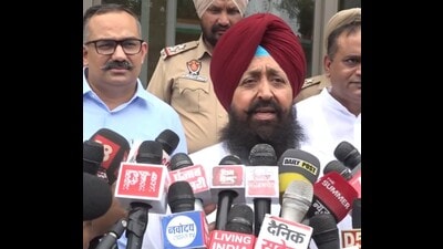 Leader of Opposition Partap Singh Bajwa speaks to media after the meeting in Delhi. Leader of Opposition Partap Singh Bajwa speaks to media after the meeting in Delhi.