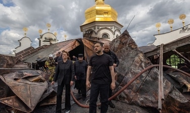 Ukraine's President Volodymyr Zelenskiy and Ukrainian Prime Minister Yulia Svyrydenko visit the Dormition Cathedral of the Kyiv Pechersk Lavra, which was hit during Russian missile and drone strikes, amid Russia's attack on Ukraine, in Kyiv, Ukraine June 15, 2026 (REUTERS) Ukraine's President Volodymyr Zelenskiy and Ukrainian Prime Minister Yulia Svyrydenko visit the Dormition Cathedral of the Kyiv Pechersk Lavra, which was hit during Russian missile and drone strikes, amid Russia's attack on Ukraine, in Kyiv, Ukraine June 15, 2026 (REUTERS)