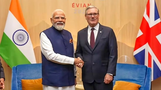 In this screengrab from a video posted on June 16, 2026, Prime Minister Narendra Modi during a meeting with his British counterpart Keir Starmer on the sidelines of the G7 summit, in Evian-les-Bains, France.(@NarendraModi)