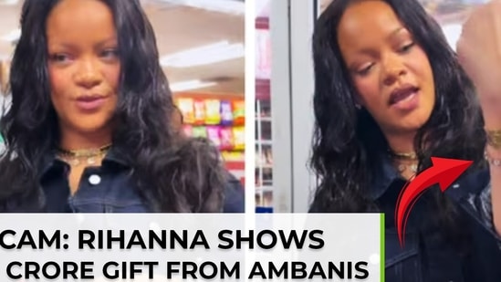 On cam: Rihanna shows  <span class='webrupee'>₹</span>2.2 crore gift from Ambanis received during Mumbai trip