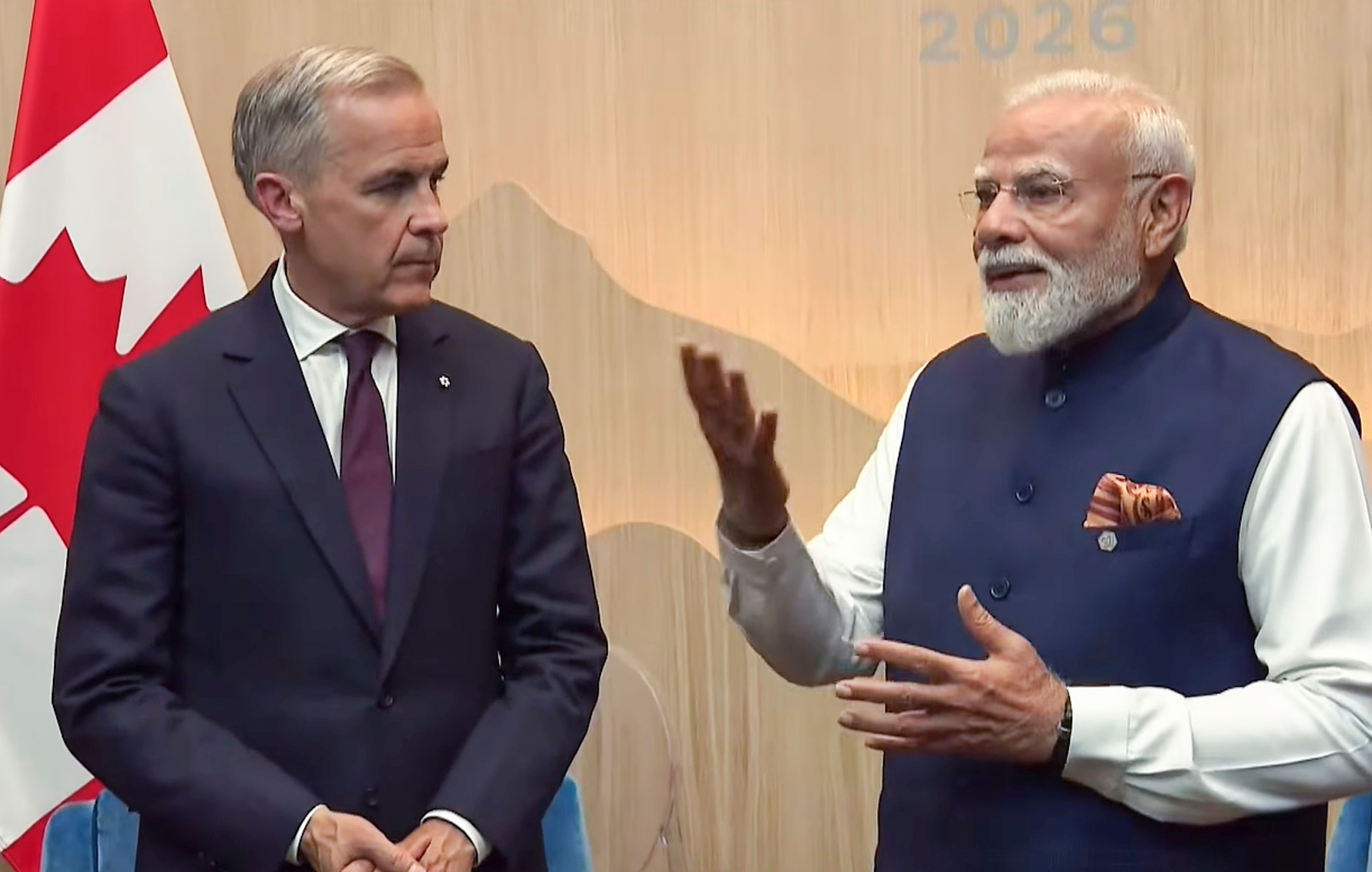 **EDS: THIRD PARTY IMAGE** In this screengrab from a video posted on June 16, 2026, Prime Minister Narendra Modi during a meeting with his Canadian counterpart Mark Carney on the sidelines of the G7 summit, in Evian-les-Bains, France. (@NarendraModi/Yt via PTI Photo)(PTI06_16_2026_000433B) (@NarendraModi)
